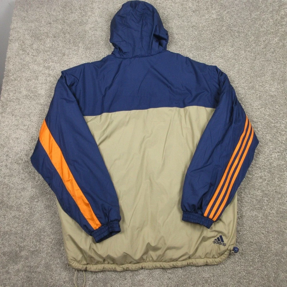 Vintage Adidas Jacket Mens XL Blue Beige Puffer Coat Outerwear Outdoor Pockets
